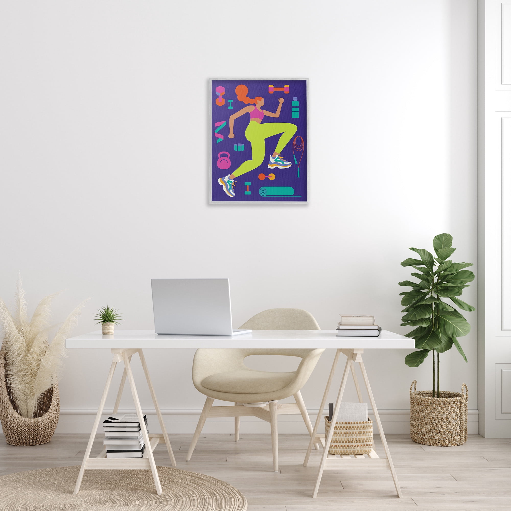 Stupell Industries Woman with Fitness Weights Sports Painting Gray Framed Art Print Wall Art, 24 x 30