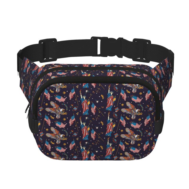 Saiise Statue de la Liberté Motif Aigle Sac Banane à Double Compartiment Sac de Taille Carré Réglable Mains Libres Ceinture de Course Randonnée Sécurité Voyage Bandoulière en Sergé