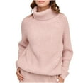 thumbnail image 2 of Zedker Casual Women'S High Neck Long Sleeve Thermal Pullover Knitted Sweaters,Comfortable Loose Elastic Cuffs Fall Outfits,Pink,Free Size, 2 of 9