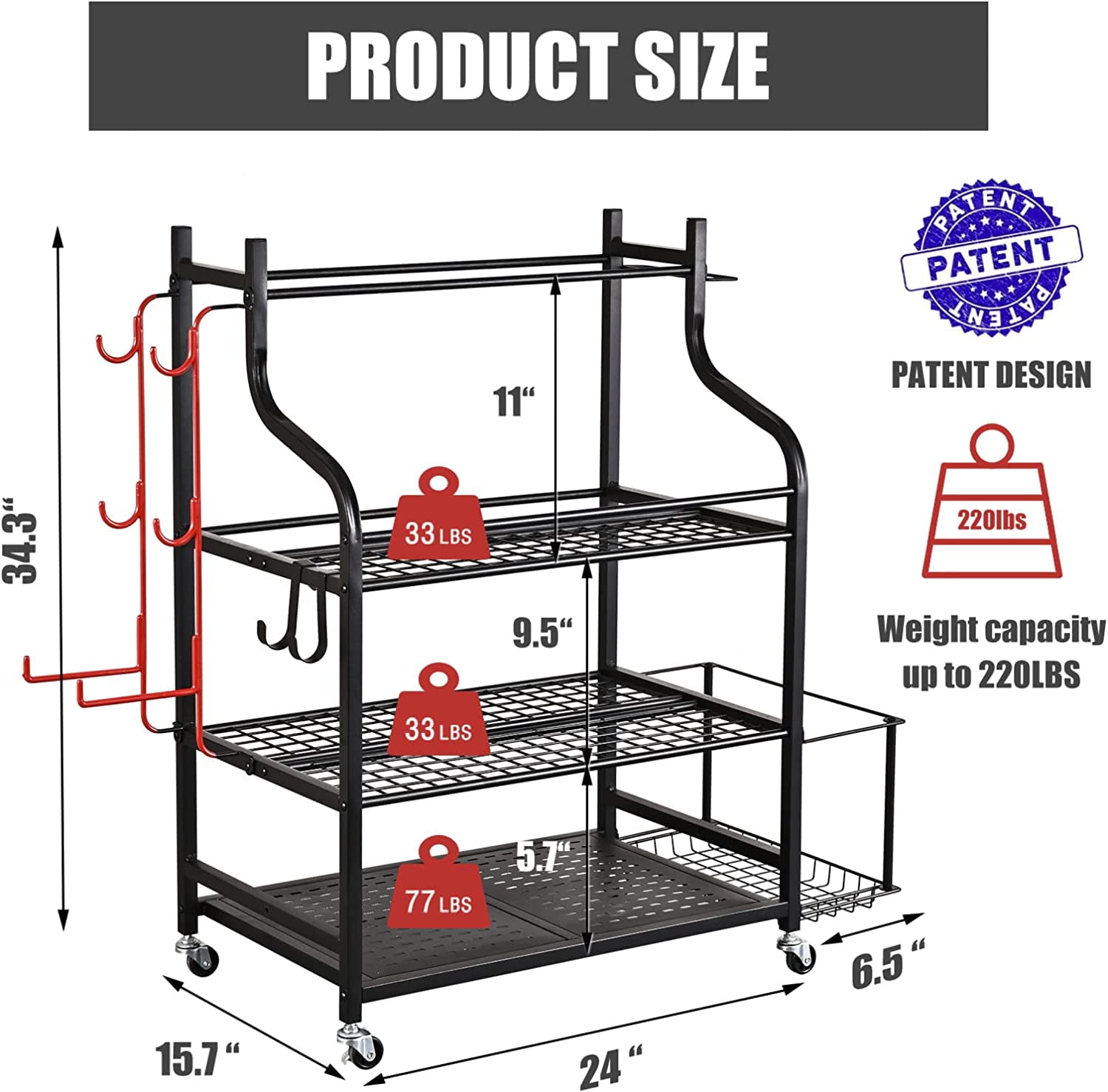 Mythinglogic Yoga Mat Storage Racks,Home Gym Storage Rack for Dumbbells Kettlebells Foam Roller, Yoga Strap and Resistance Bands, Workout Equipment Storage Organizer With Hooks and Wheels