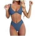 thumbnail image 1 of Bathing Suits Woman -Bikini Set For Women Solid V Neck Knot Front Push Up High Leg Thong Two Piece Swimsuit, Bikinis For Women, 1 of 5