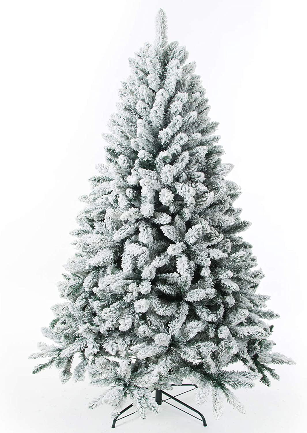 Senjie Snow Flocked Artificial Christmas Tree，Premium Hinged Pine Xmas Tree  With Mental Stand 6 FT - Walmart.com