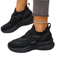 thumbnail image 2 of HTHLVMD Slip-On Knit Sneakers, Velcro Strap Athletic Shoes, Women's Comfortable Sporty Shoes, Shoes Tennis Running Walking Shoes Lightweight Breathable Athletic Sneakers, Black 5.5, 2 of 5