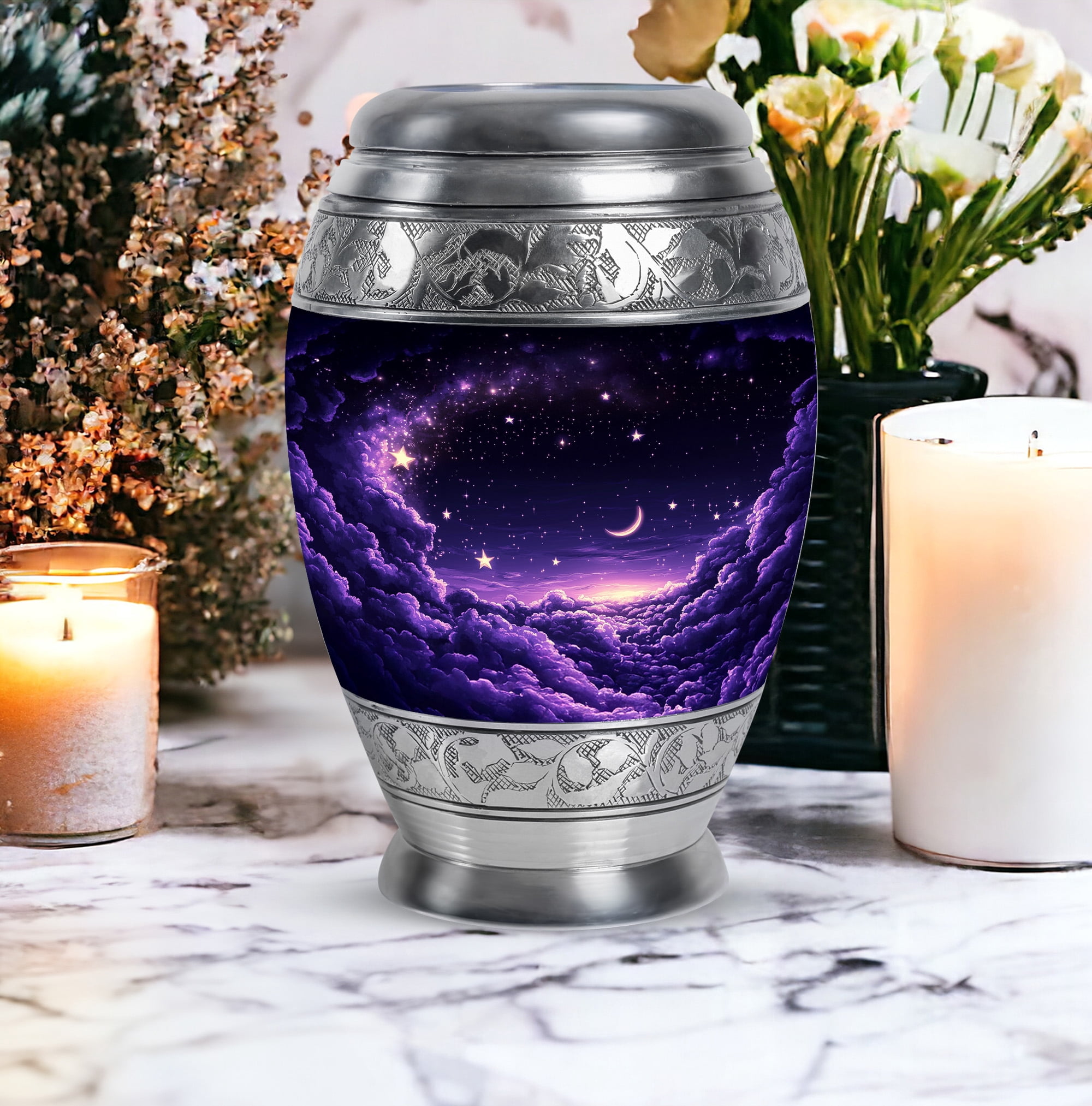 Yatskia Purple Cloud with Moon and Star Urn For Ashes For Women & Men, Small Cremation Urns For Human Ashes, (Monar 10 Inch and 3 Inch)