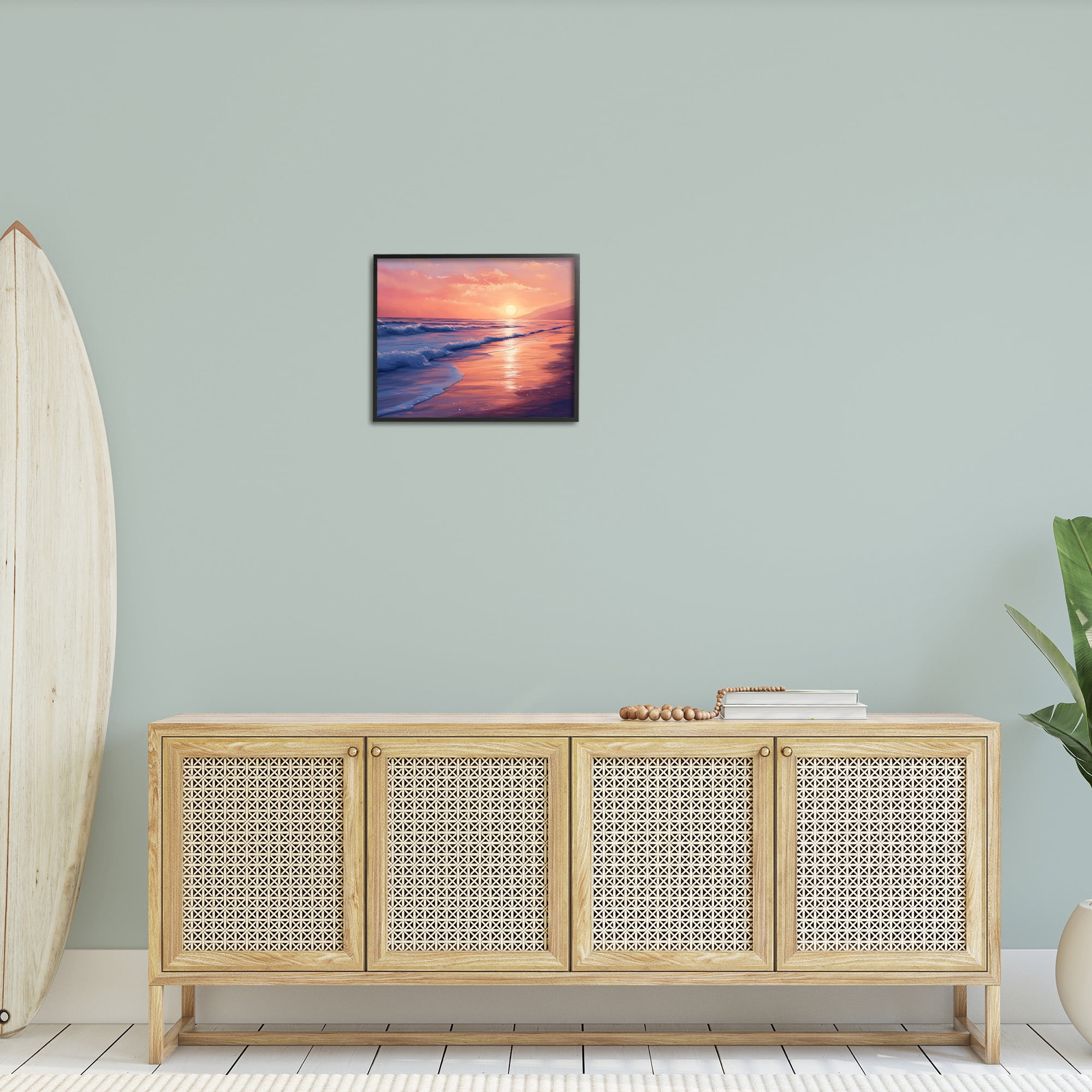Stupell Industries Sunset over Beach Waves Landscape Photography Black Framed Art Print Wall Art, 20 x 16