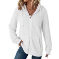 thumbnail image 2 of Ecqkame Women's Waffle Hoodies Lightweight Zip Up Long Sleeve Hooded Casual Jacket Solid Color Comfortable Sweatshirts White L, 2 of 9