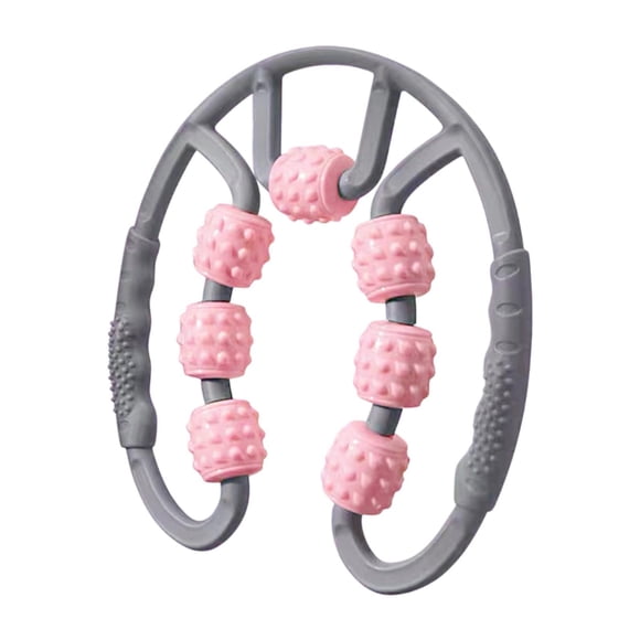 Rodillo muscular de mano para las piernas 7 ruedas Manuales para la cintura del codo del golfista de la pantorrilla Gris y rosa