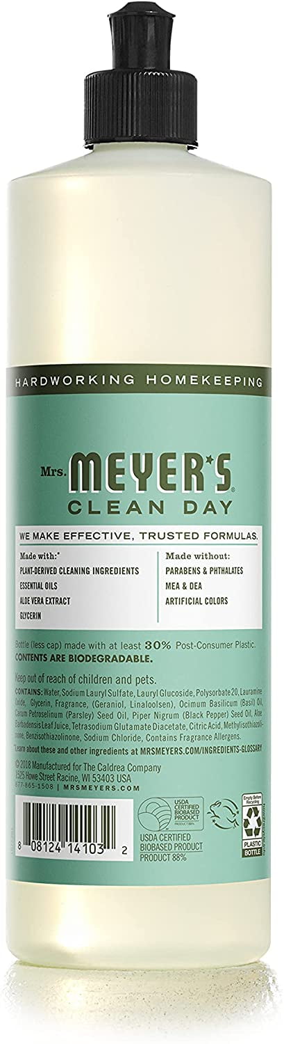 Mrs. Meyer's Liquid Dish Soap, Biodegradable Formula, Basil, 16 fl. oz - Pack of 6