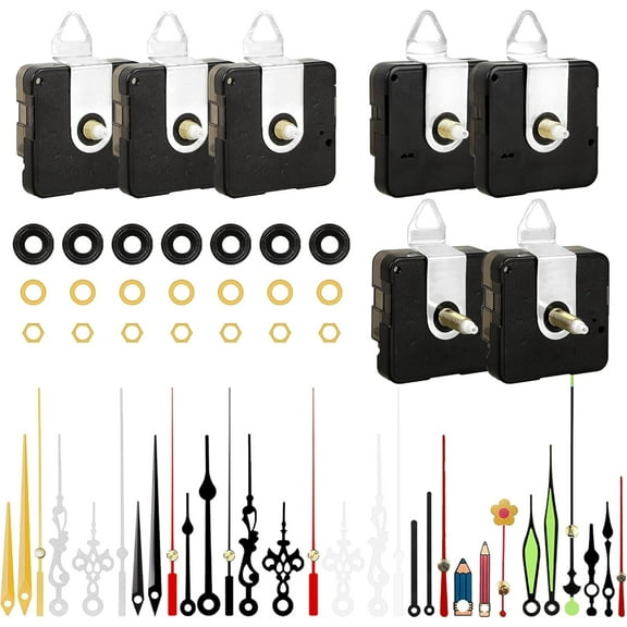 GMZW 7pcs High Torque Quartz Clock Movement Mechanism Replacement Clock Kit with 10 Sets of Hands,For DIY clock repair and replacement