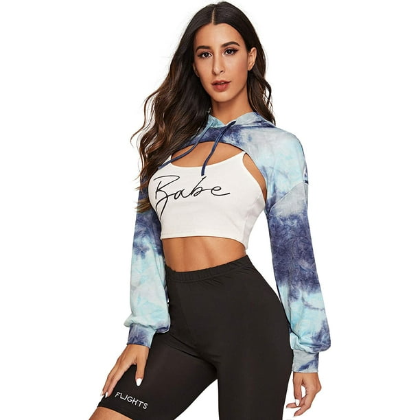 Women s Solid Black Long Sleeve Pullover Crop Top Hoodie Walmart