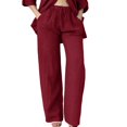thumbnail image 5 of Jxximdong Pants for Women Womens Daily Elastic Waist Pockets Straight Solid Color Casual Pants Loose Long Trousers Red S Trousers, 5 of 6
