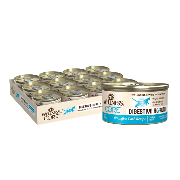 Wellness CORE Digestive Health Whitefish Pate Wet Cat Food, 3 Ounce Can (Pack of 12)
