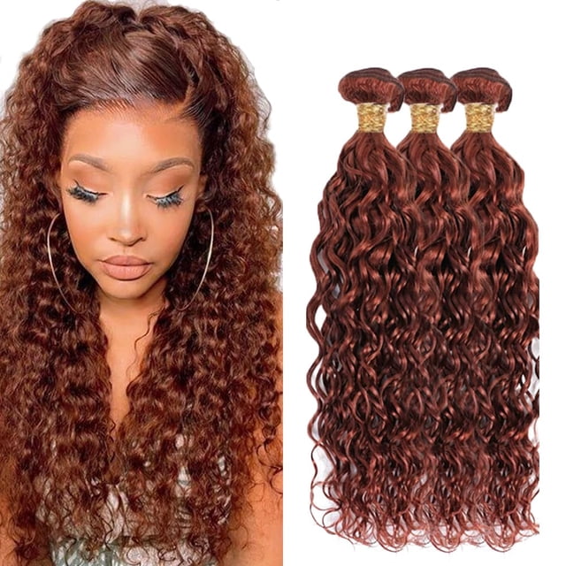 Hair Bundles HuxoWax Color #33, marrón rojizo, ondulado, 60 cm