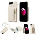 thumbnail image 1 of Mantto Zipper Wallet Case for iPhone 8 Plus/7 Plus,[RFID Blocking] Leather Back Flip Crossbody Purse with Credit Card Holder Kickstand Phone Case with Detachable Wrist Strap Lanyard,White, 1 of 12