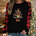 thumbnail image 2 of Odeerbi Christmas Tops For Women 2025 Long Sleeve Blouses Plaid Print Splicing Round Neck Pullover T-Shirt Black, 2 of 9
