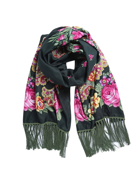 Winter Scarfs Christmas Women's Scarf Shawl Wrap Traditional Retro Ukraine Style Printed Tassels Long Scarfs