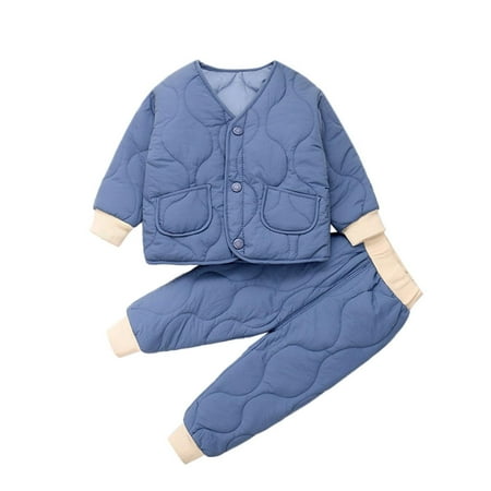 

Toddler Kids Girl Cute Sweet Outfits Toddler Kids Babys Girls Boys Spring Winter Pocket Solid Warm Thick Long Sleeve Pants Coat Jacket Padded Sleepwear Clothes Set