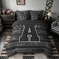 thumbnail image 3 of Meiyoeat Vintage American Flag Letter A Bedding Comforter Set 7pcs for Men Boys, Patriotic Monogram Queen Bedding Sets, Black Gray White,Black Reversible, 3 of 6