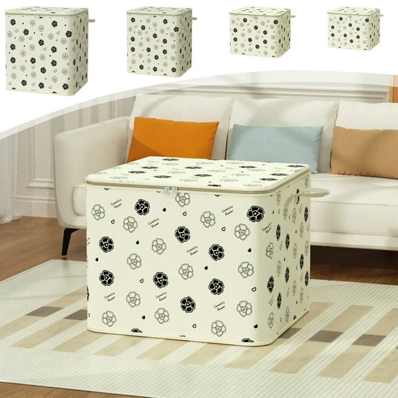 kladzum Beige Floral Print Storage Bins with Lids Large Capacity Moving Storage Bags with Double Zipper, Closet Organizers and Home Clothes Storage for Bedroom, Dorm
