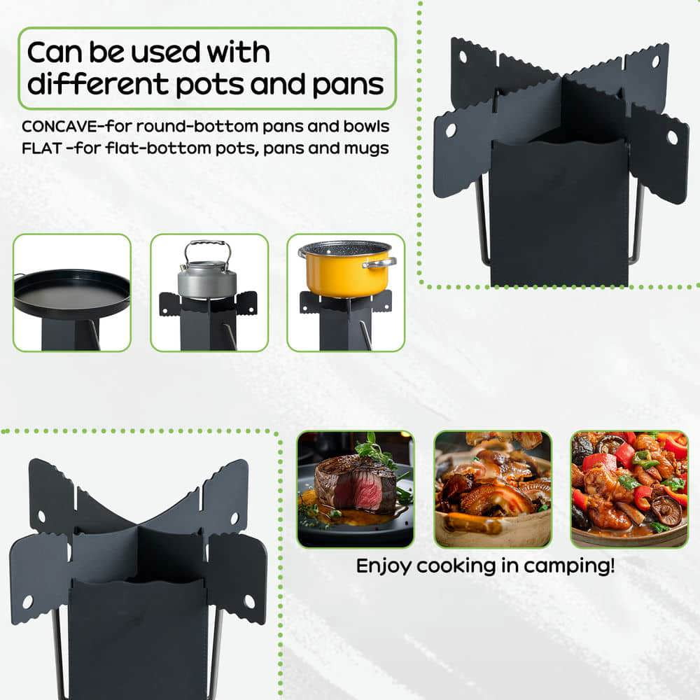 Barara King Outdoor Cooking Burner, Camping Stove, Foldable Camping Rocket Stove, Black, 9.44"D x 17"W x 22"H