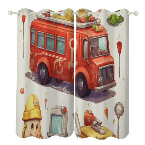 Fire Engine Car Truck Blackout Curtains for Bedroom Curtains Insulated Room Darkening Window Drapes for Living Room