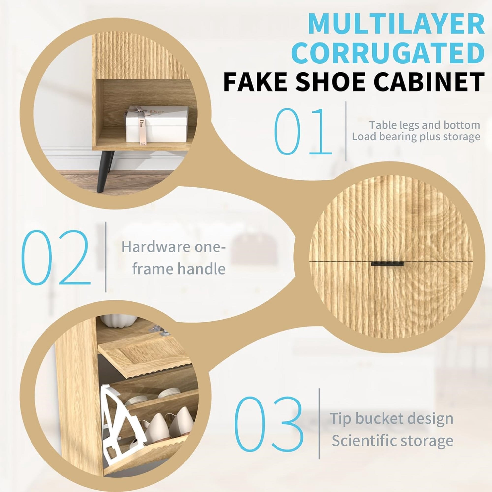 Furtivusia Shoe Storage Cabinet with 2 Flip Drawers, Freestanding Shoe Rack Shoe Cabinet for Entryway, Shoe Rack Organizer for Living Room, Wood Color
