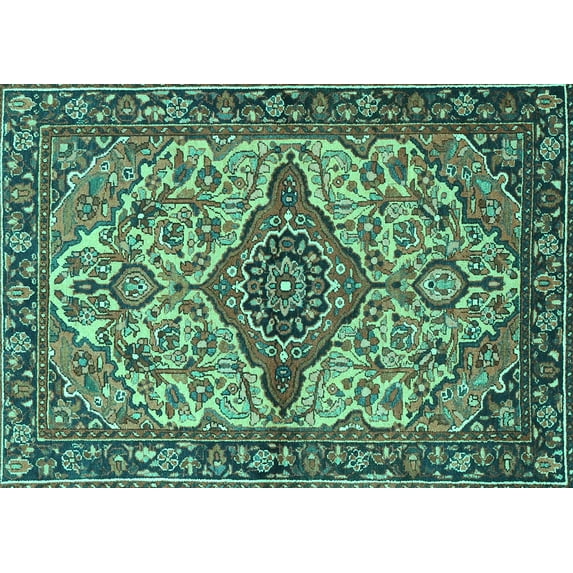 Ahgly Company Machine Washable Indoor Rectangle Medallion Turquoise Blue Traditional Area Rugs, 7' x 10'