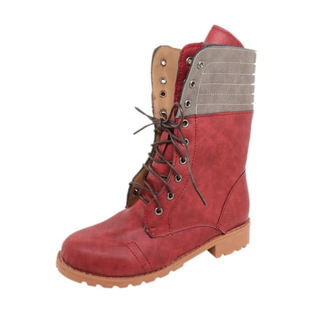 

Boots for Women Ladies Square Heel Retro Middle Tube Lace Up Boots Knight Shoes