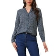 thumbnail image 1 of Blusa Floral de Manga Larga con Botones y Cuello en V para Mujeres Inspire Chic S Gris Oscuro Azul, 1 of 6