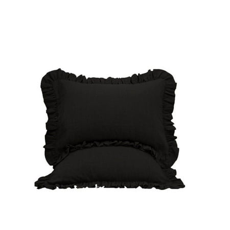 The Great American Store Premium Collections 2PC Ruffle Pillowshams (Euro 22 x 22, Black) 1800 Series Microfiber Wrinkle & Stain Resistant