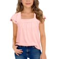 thumbnail image 3 of UACY Girls Tops Summer Boho Blouses Short Sleeve Square Neck Crochet Lace Trim Casual Shirts, 3 of 6
