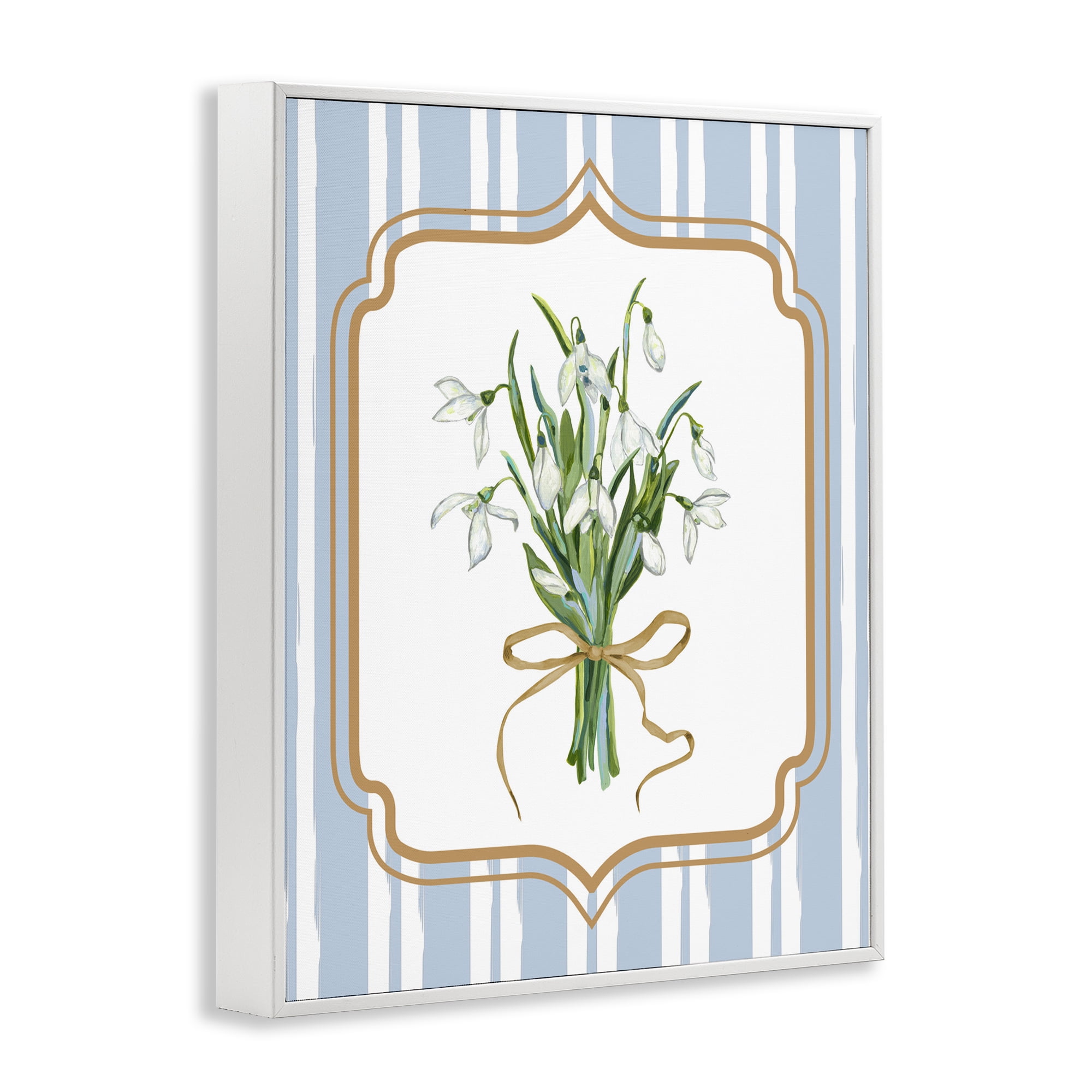 White Flower Bundle on Stripes White Framed Giclee Art, design by Adonna Ebrahimi