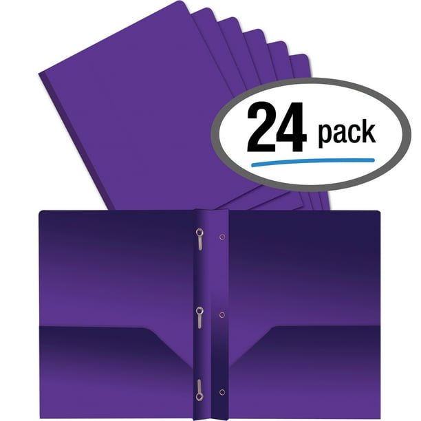 Better Office Products Purple Plastic 2 Pocket Folders with Prongs