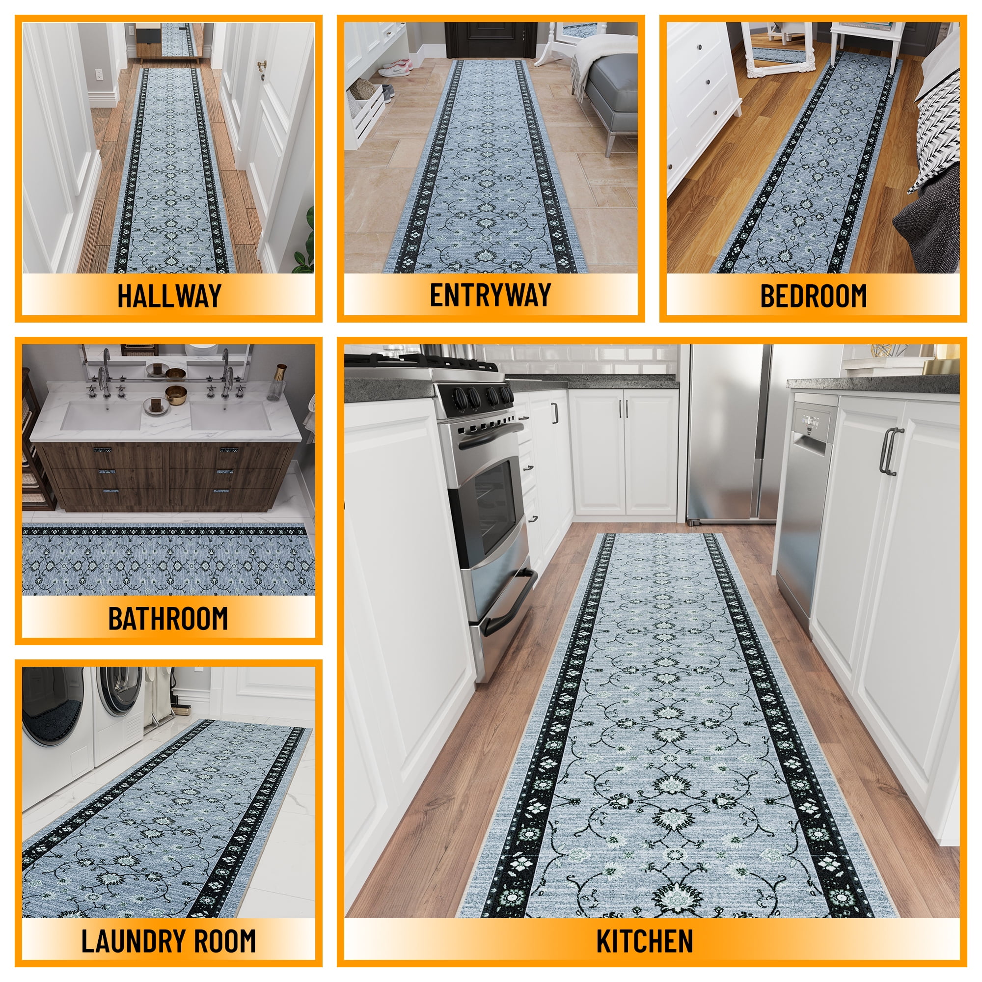 Ottomanson Aisle Runner Rug 2'7" x 43' Soft Non-Slip Indoor Rug, Mahal Blue