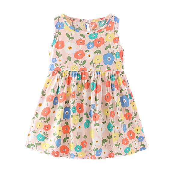 Fesfesfes Girls Spring Dress Toddler Baby Girls Sleeveless Sling Dress Graphic Print Children's Clothing