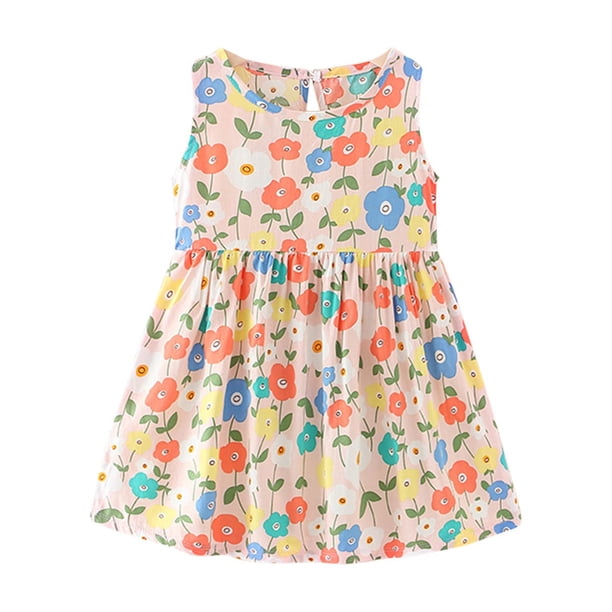 Vestido Para Niñas Ropa Para Bebés Ropa De Verano Para Niños Pequeños Vestido Sin Mangas Estampado Gráfico Ropa Para Niños Multicolor Odeerbi LM103-2160