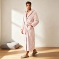 thumbnail image 5 of LangJing Mens Fleece Hooded Bathrobe Shawl Collar Soft Plush Robes for Men Shower Spa House Bath Robe with Pockets Beige,L, 5 of 6