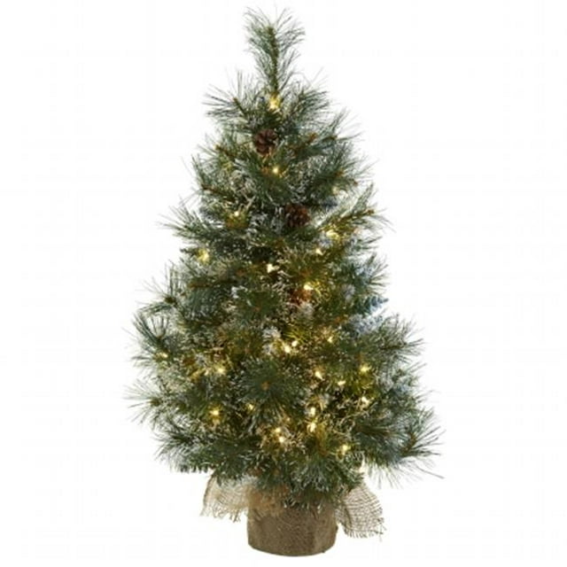 3 ft. Christmas Tree With Clear Lights, Frosted Tips, Pine Cones & Burlap Bag