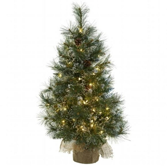 3 ft. Christmas Tree With Clear Lights, Frosted Tips, Pine Cones & Burlap Bag