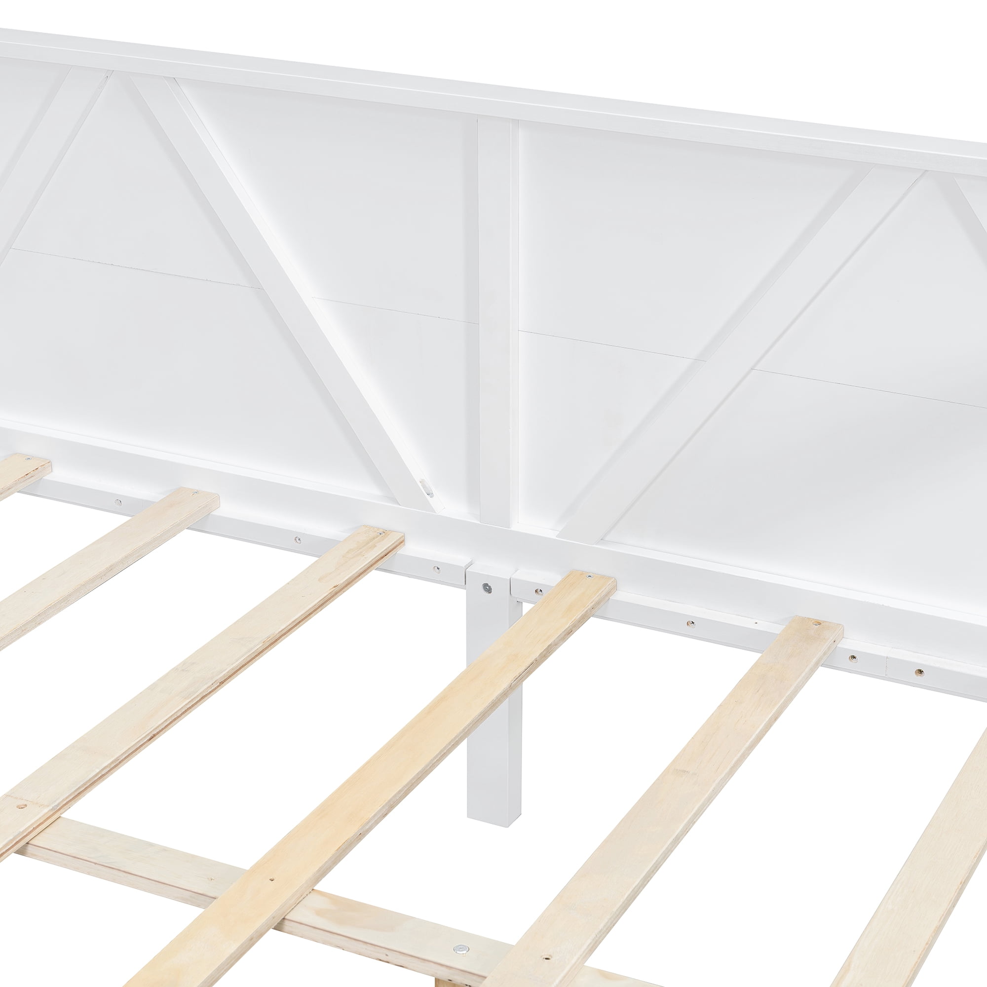 Aukfa Full Size Bed Frame, Solid Wood Daybed with Slat Support for Kids Boys Girls, White