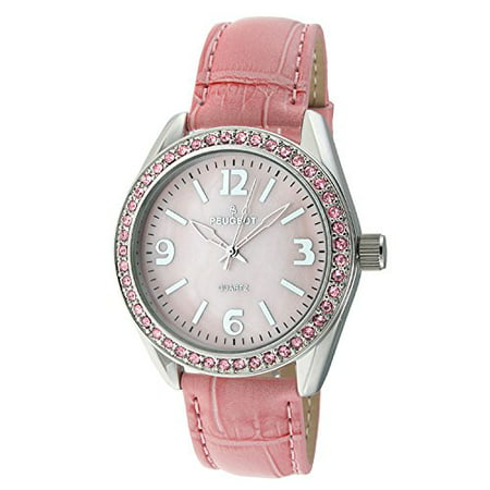 Peugeot Womens 3006pk Swarovski Crystals Accent Pink Leather Stap Watch