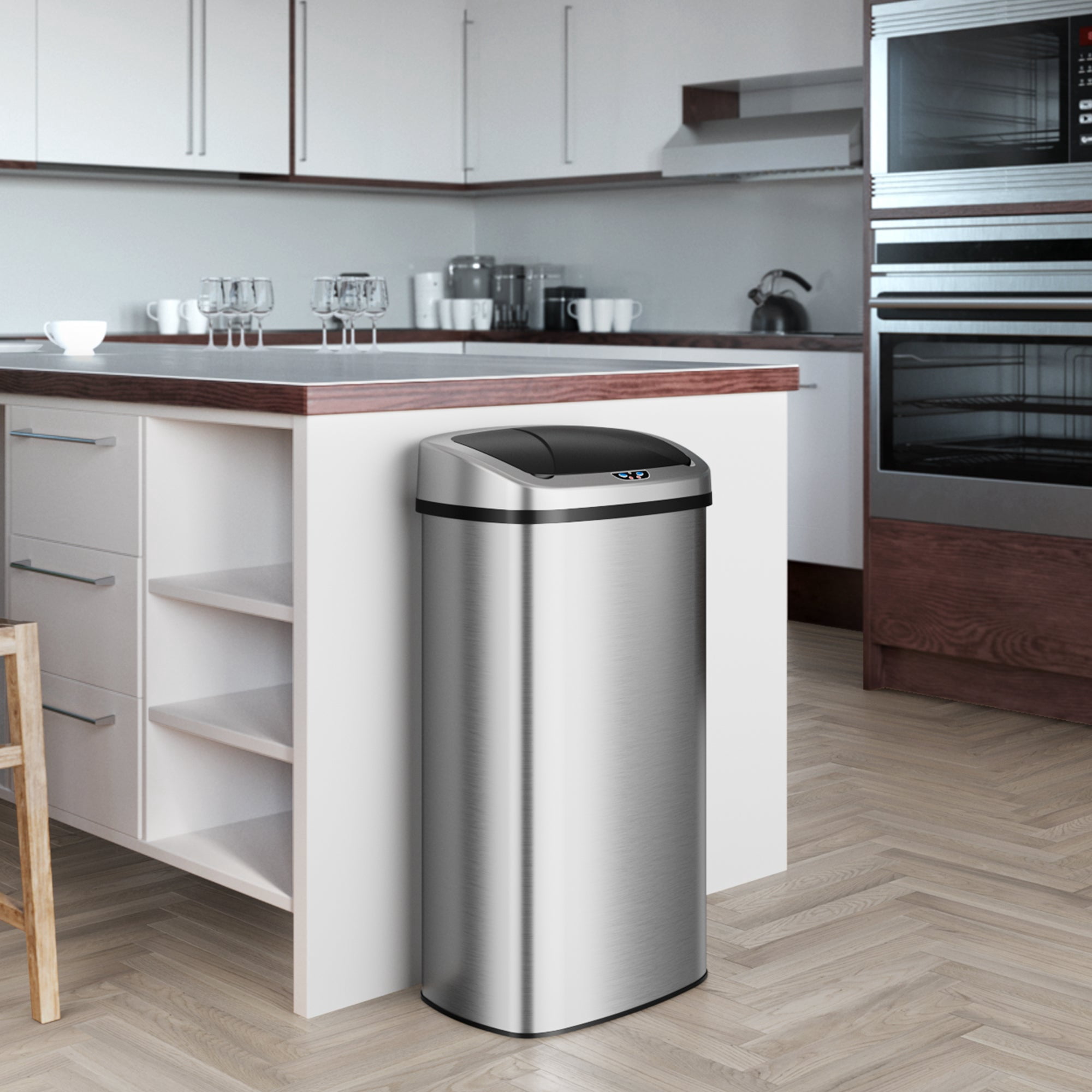 iTouchless 24 Gal Oval Stainless Steel Sensor Kitchen Trash Can with AC Adapter and AbsorbX Odor Filter