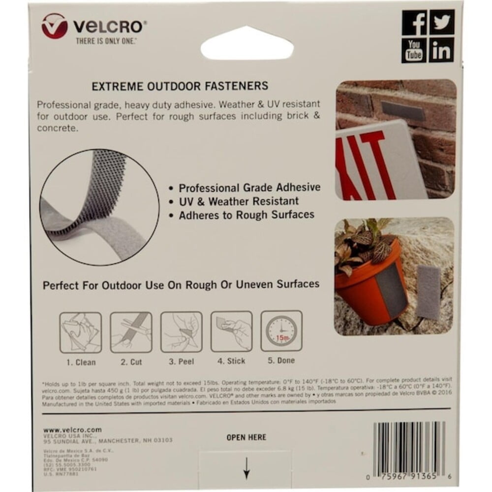 Reclosable Fastener Shapes, Rubber Adhesive, 10 ft, 1 in W, Gray 91365