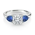 thumbnail image 2 of Gem Stone King 925 Sterling Silver White Moissanite and Blue Created Sapphire 3 Stone Engagement Ring for Women (2.78 Cttw, Gemstone Birthstone, Available in Size 5, 6, 7, 8, 9), 2 of 3