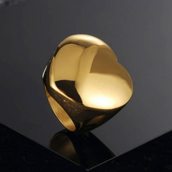 New Fashion Golden Color Large Rings for Women Party Jewelry 14K Yellow Gold Big Heart Cocktail Anillos Mujer