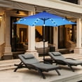 thumbnail image 1 of Costway Parasol de Marché pour Patio 9 Pieds à DEL Solaires, Inclinaison Réglable, Manivelle de Levage, Bleu, 1 of 9