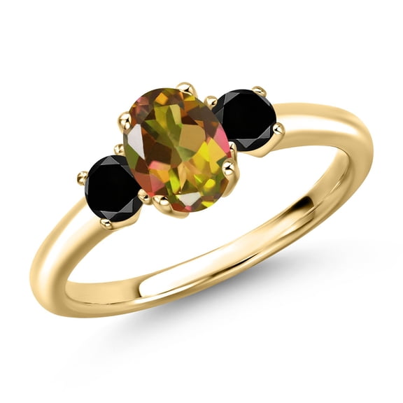 Gem Stone King 10K Yellow Gold Mango Mystic Topaz and Black Diamond Engagement Ring for Women | 1.54 Cttw | Oval 7X5MM | Gemstone November Birthstone | Size 9