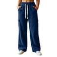 thumbnail image 2 of Ovbmpzd Baggy Cargo Pants For Women Plus Size Wide Leg Navy Corduroy Pants Drawstring Wasited Casual Pants,XXL, 2 of 6