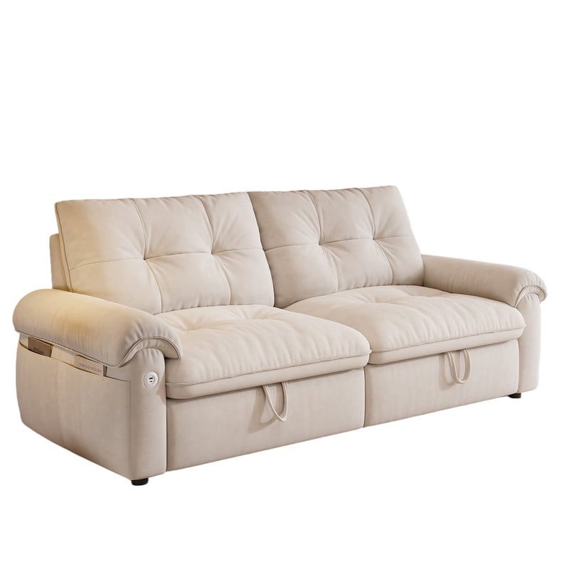77.2" Convertible Sofa Bed, 2-in-1 Full Size Sleeper Sofa, Plush Upholstered Loveseat with USB Charging Ports & Side Pockets, Steel Frame Pull-Out Couch for Living Room, Bedroom, Apartment