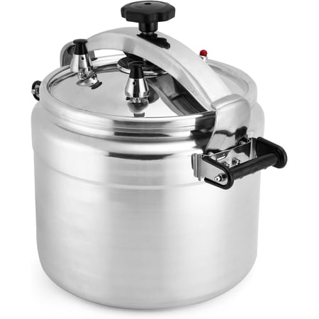 Clamp On Pressure Cooker, 26 Quart Aluminum Pressure Cooker w/Ultra Safe Clamp Bar Locking System, 2 Valves for Stable Pressure Cooking, for Family or Commercial Use
